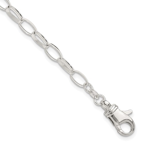 Sterling Silver Solid Polished Fancy Link Anklet, 9"