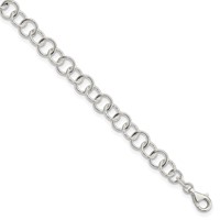 Sterling Silver Polished Fancy Link Anklet, 10" view 1