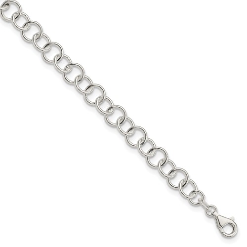 Sterling Silver Polished Fancy Link Anklet, 10"