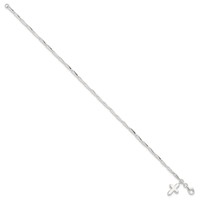 Sterling Silver Solid Polished Cross on Fancy Link Anklet - 9in view 2