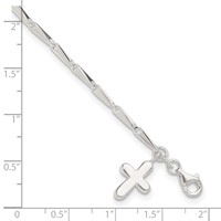 Sterling Silver Solid Polished Cross on Fancy Link Anklet - 9in view 3
