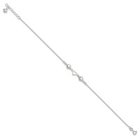 Sterling Silver Heart Plus 1 Inch Extender - Total 10 Inch Anklet, 9" view 2