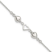 Sterling Silver Heart Plus 1 Inch Extender - Total 10 Inch Anklet, 9" view 1