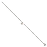 Sterling Silver Cherry Quartz Dangling Hearts on Figaro Link Anklet view 2