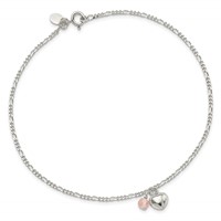 Sterling Silver Cherry Quartz Dangling Hearts on Figaro Link Anklet view 4