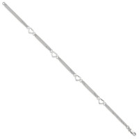 Sterling Silver 10inch Polished Heart Anklet view 2