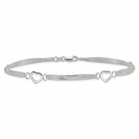 Sterling Silver 10inch Polished Heart Anklet view 3