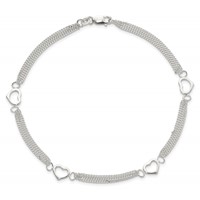 Sterling Silver 10inch Polished Heart Anklet view 5