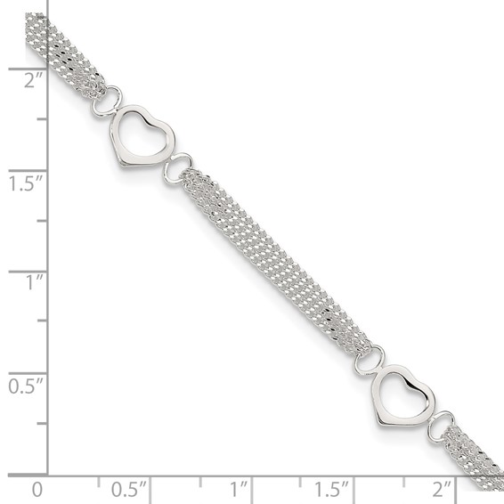 Sterling Silver 10inch Polished Heart Anklet