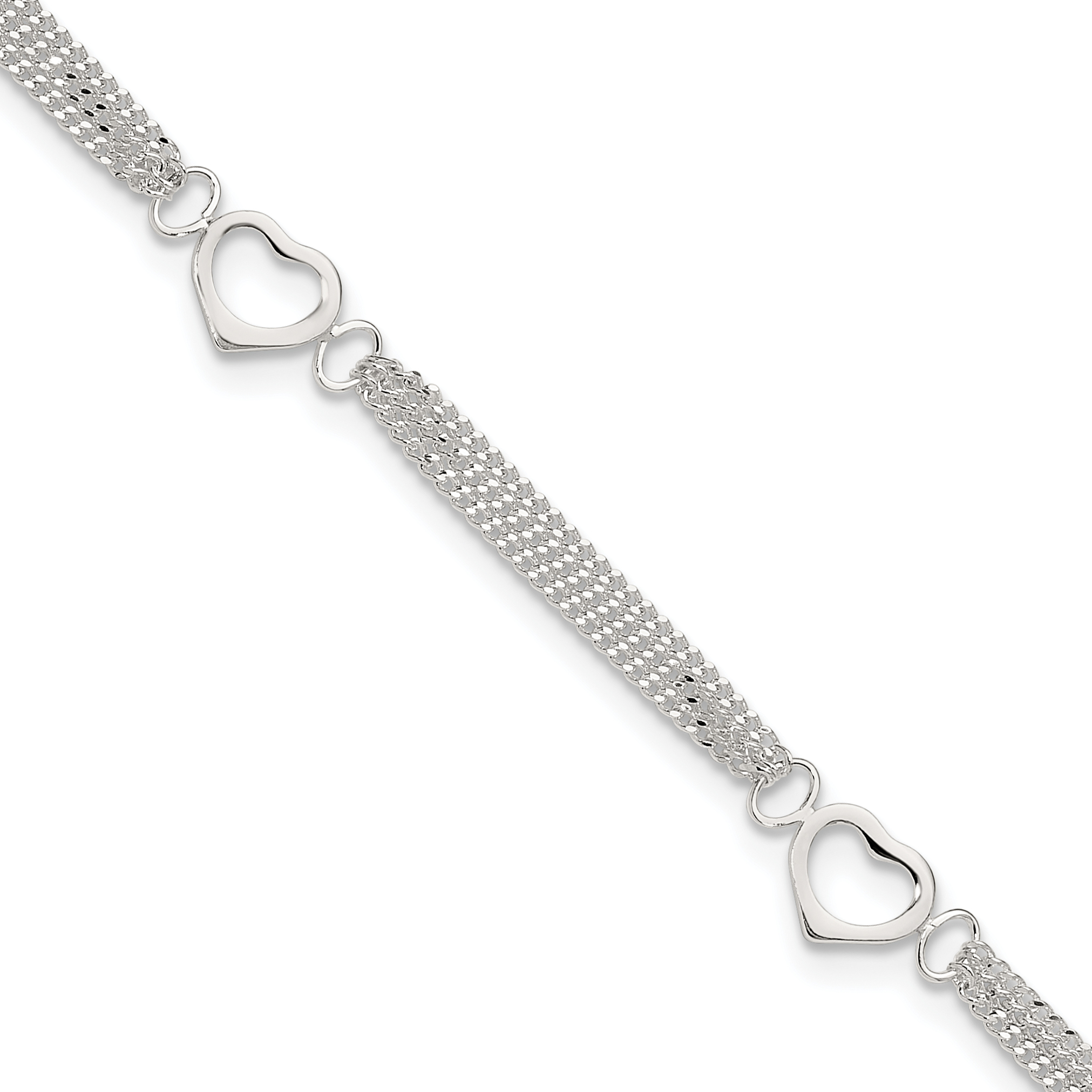 Sterling Silver Polished Heart Multi-Strand 9in Anklet (QG1222-9)