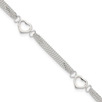 Sterling Silver 10inch Polished Heart Anklet view 1