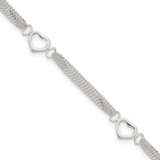 Sterling Silver 10inch Polished Heart Anklet