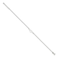 Sterling Silver Three Hearts Plus 1 Inch Extender - Total 10 Inch Anklet, 9" view 2
