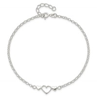 Sterling Silver Three Hearts Plus 1 Inch Extender - Total 10 Inch Anklet, 9" view 5