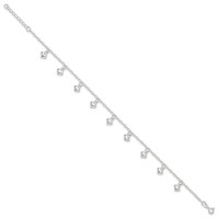 Sterling Silver Puffed Heart Charms Plus 1 Inch Extender - Total 10 Inch Anklet, 9" view 2