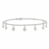 Sterling Silver Puffed Heart Charms Plus 1 Inch Extender - Total 10 Inch Anklet, 9" view 3