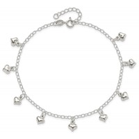 Sterling Silver Puffed Heart Charms Plus 1 Inch Extender - Total 10 Inch Anklet, 9" view 5