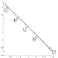Sterling Silver Puffed Heart Charms Plus 1 Inch Extender - Total 10 Inch Anklet, 9" view 4