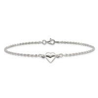 Sterling Silver Puffed Heart Anklet view 3