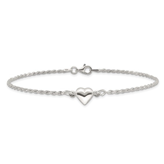 Sterling Silver Puffed Heart Anklet