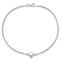 Sterling Silver Puffed Heart Anklet view 5