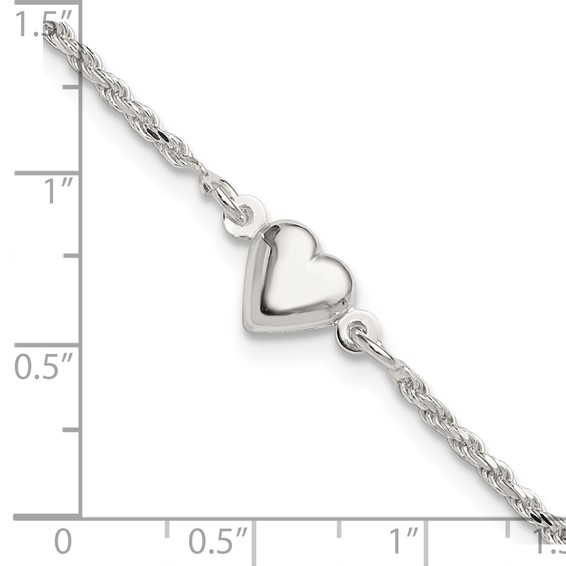 Sterling Silver Puffed Heart Anklet
