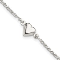 Sterling Silver Puffed Heart Anklet view 1