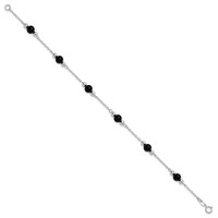 Sterling Silver Rhodium-plated 9inch Polished Onyx Anklet view 2