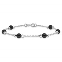 Sterling Silver Rhodium-plated 9inch Polished Onyx Anklet view 3