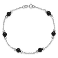 Sterling Silver Rhodium-plated 9inch Polished Onyx Anklet view 4