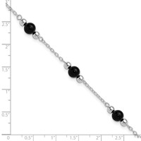 Sterling Silver Rhodium-plated 9inch Polished Onyx Anklet view 5