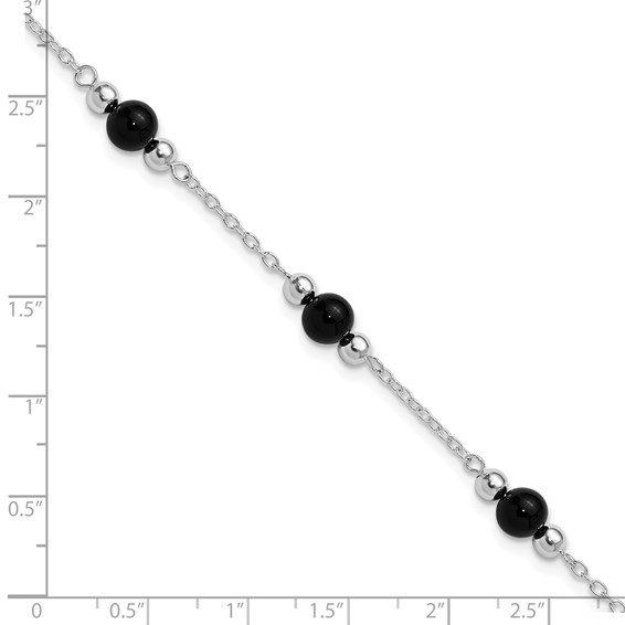 Sterling Silver Rhodium-plated 9inch Polished Onyx Anklet