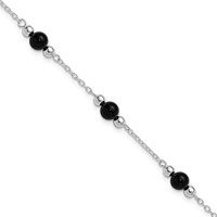 Sterling Silver Rhodium-plated 9inch Polished Onyx Anklet view 1