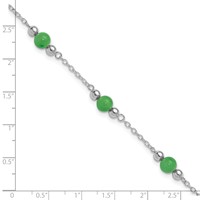 Sterling Silver Rhodium-plated Polished Green Jade Anklet, 9" view 4