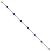 Sterling Silver Rhodium-plated 9inch Polished Lavender Jade Anklet view 2