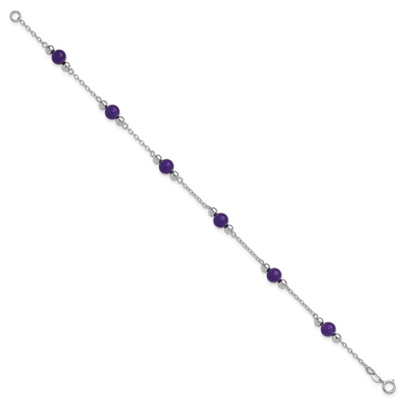 Sterling Silver Rhodium-plated 9inch Polished Lavender Jade Anklet