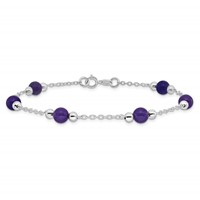 Sterling Silver Rhodium-plated 9inch Polished Lavender Jade Anklet view 3