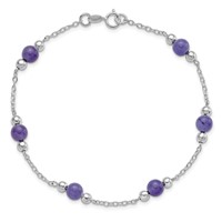 Sterling Silver Rhodium-plated 9inch Polished Lavender Jade Anklet view 4