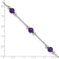 Sterling Silver Rhodium-plated 9inch Polished Lavender Jade Anklet view 5