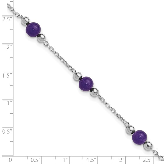 Sterling Silver Rhodium-plated 9inch Polished Lavender Jade Anklet