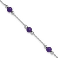 Sterling Silver Rhodium-plated 9inch Polished Lavender Jade Anklet view 1