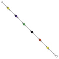 Sterling Silver Rhodium-plated Polished Multi-Color Jade Anklet, 9" view 3