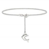 Sterling Silver Dolphin Dangle Plus 1 Inch Extender - Total 10 Inch Anklet - 9in view 3
