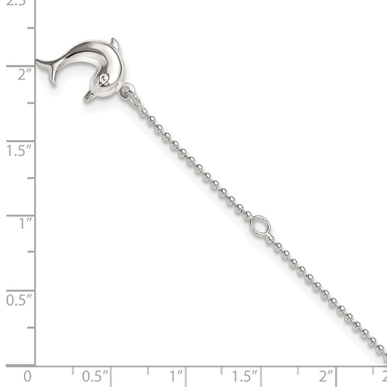 Sterling Silver Dolphin Dangle 9 inch Plus 1 inch Extender - Total 10 inch Anklet