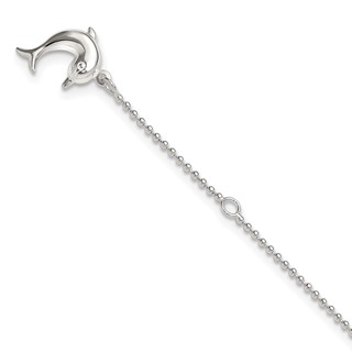 Sterling Silver Dolphin Dangle 9 inch Plus 1 inch Extender - Total 10 inch Anklet