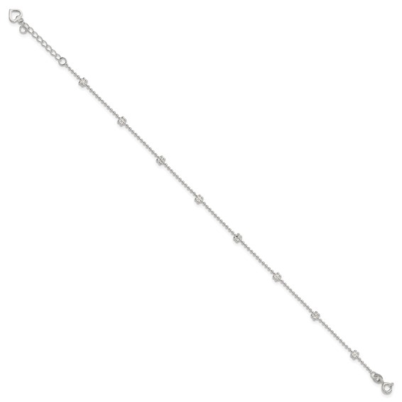Sterling Silver Flowers 8-Station 9 inch Plus 1 inch Extender - Total 10 inch Anklet