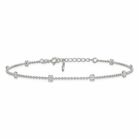 Sterling Silver Flowers 8-Station Plus 1 Inch Extender - Total 10 Inch Anklet, 9" view 3