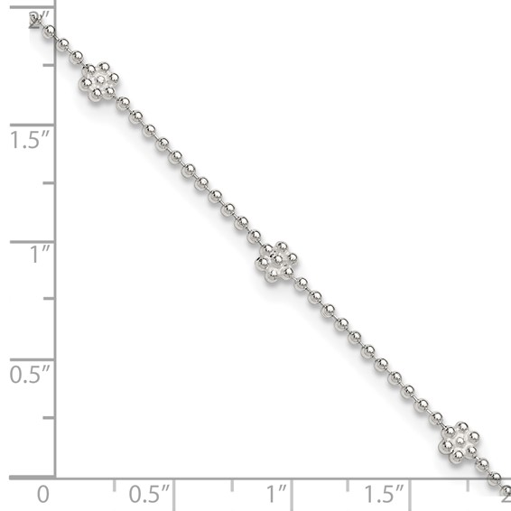 Sterling Silver Flowers 8-Station 9 inch Plus 1 inch Extender - Total 10 inch Anklet