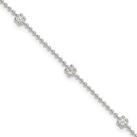 Sterling Silver Flowers 8-Station Plus 1 Inch Extender - Total 10 Inch Anklet, 9" view 1