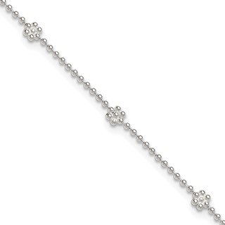 Sterling Silver Flowers 8-Station 9 inch Plus 1 inch Extender - Total 10 inch Anklet